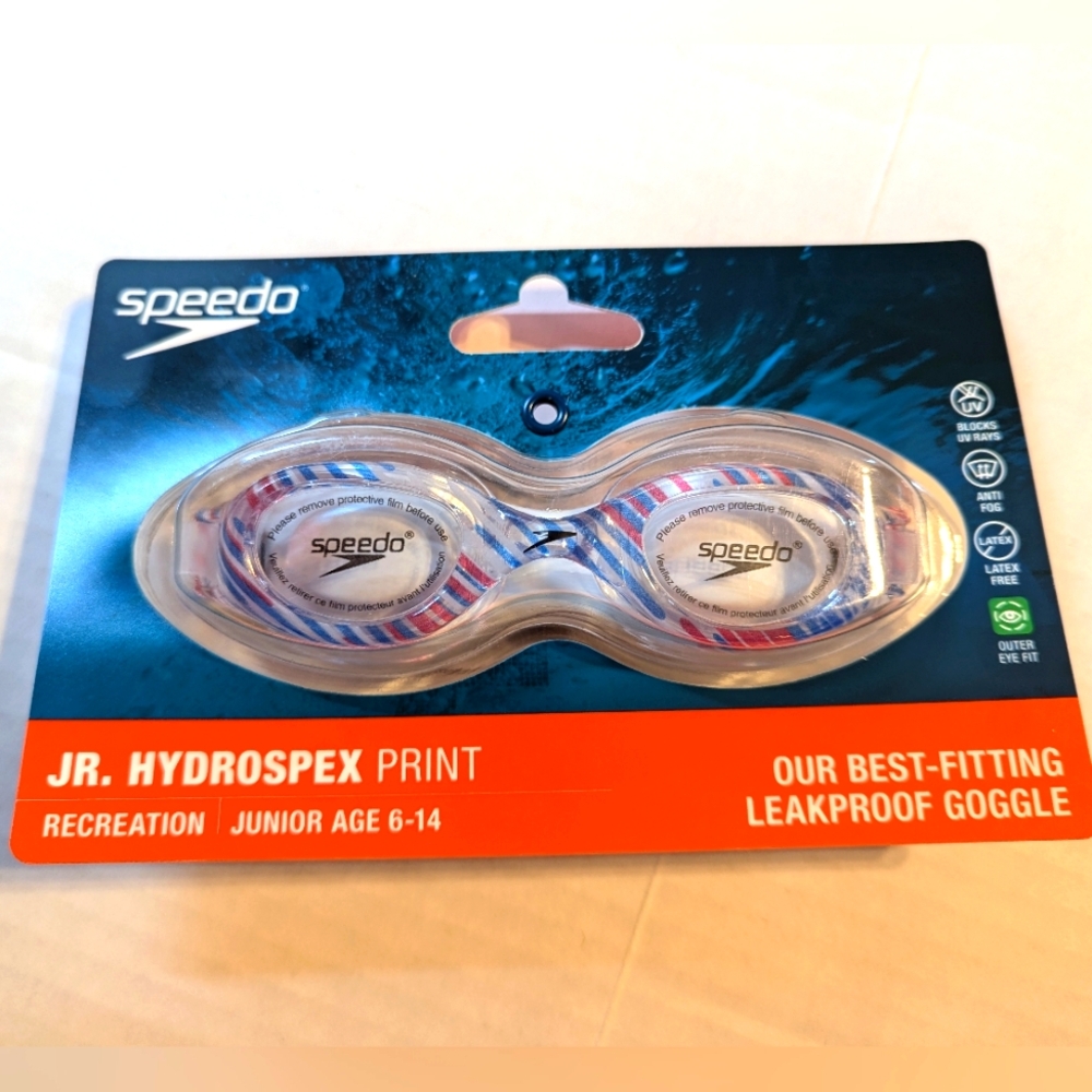 Speedo Jr Hydrospex Print Swim Goggles W/ Antifog Lenses UV Protection B…
